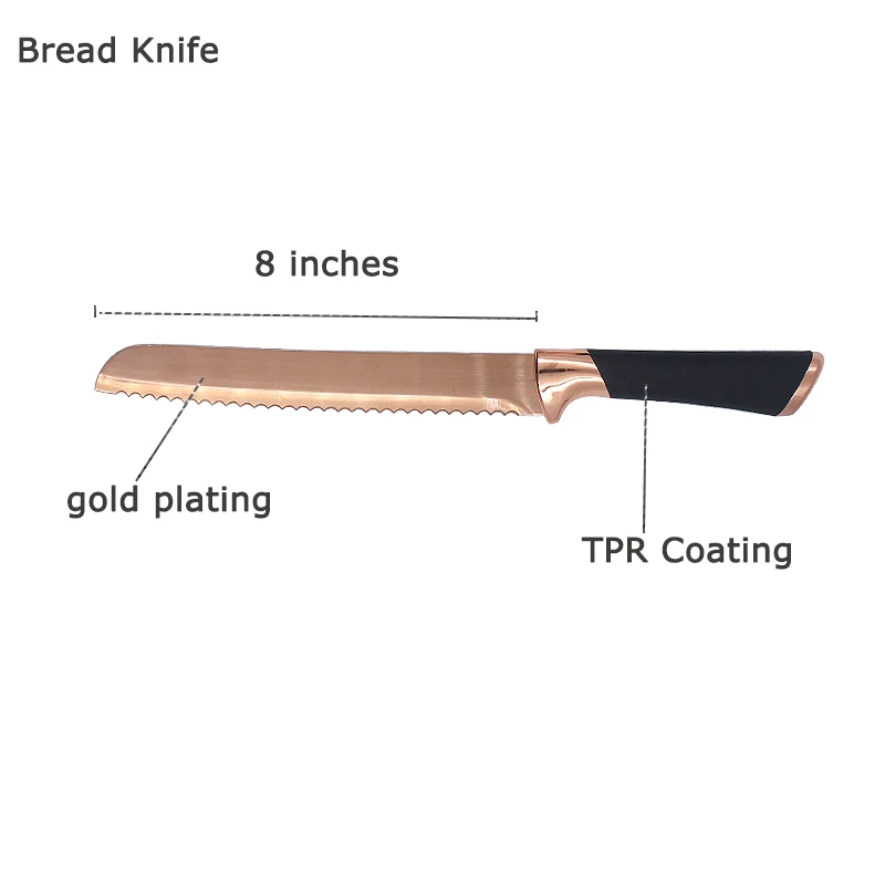hot sale 6 Pieces Sharp Knife Set Gold Kitchen Knife Set Knives Set with Acrylic Block