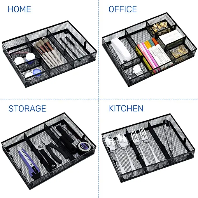 Mesh Desk Drawer Organizer Tray-Stackable with Two Adjustable Dividers