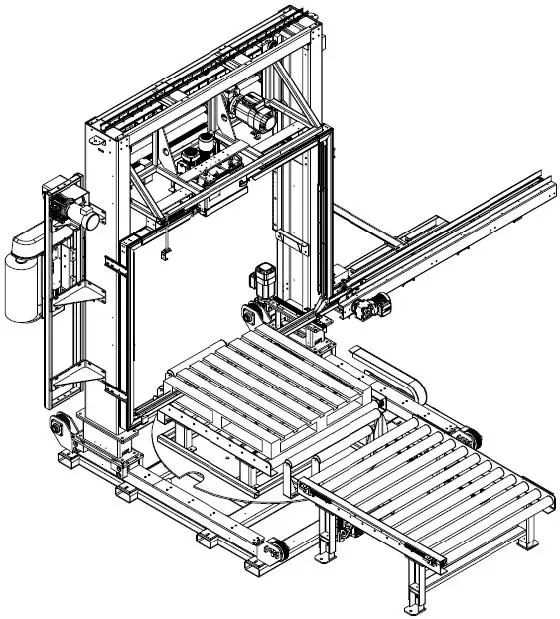 
Automatic pallet strapping machine with integrated stretch wrapper 