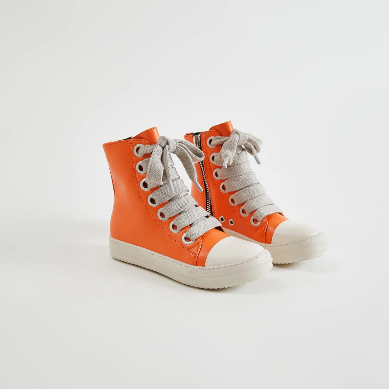 New style PU leather casual women shoes zipper adult High-top Sneakers Fashion High Street Special thick shoelace ankle boots