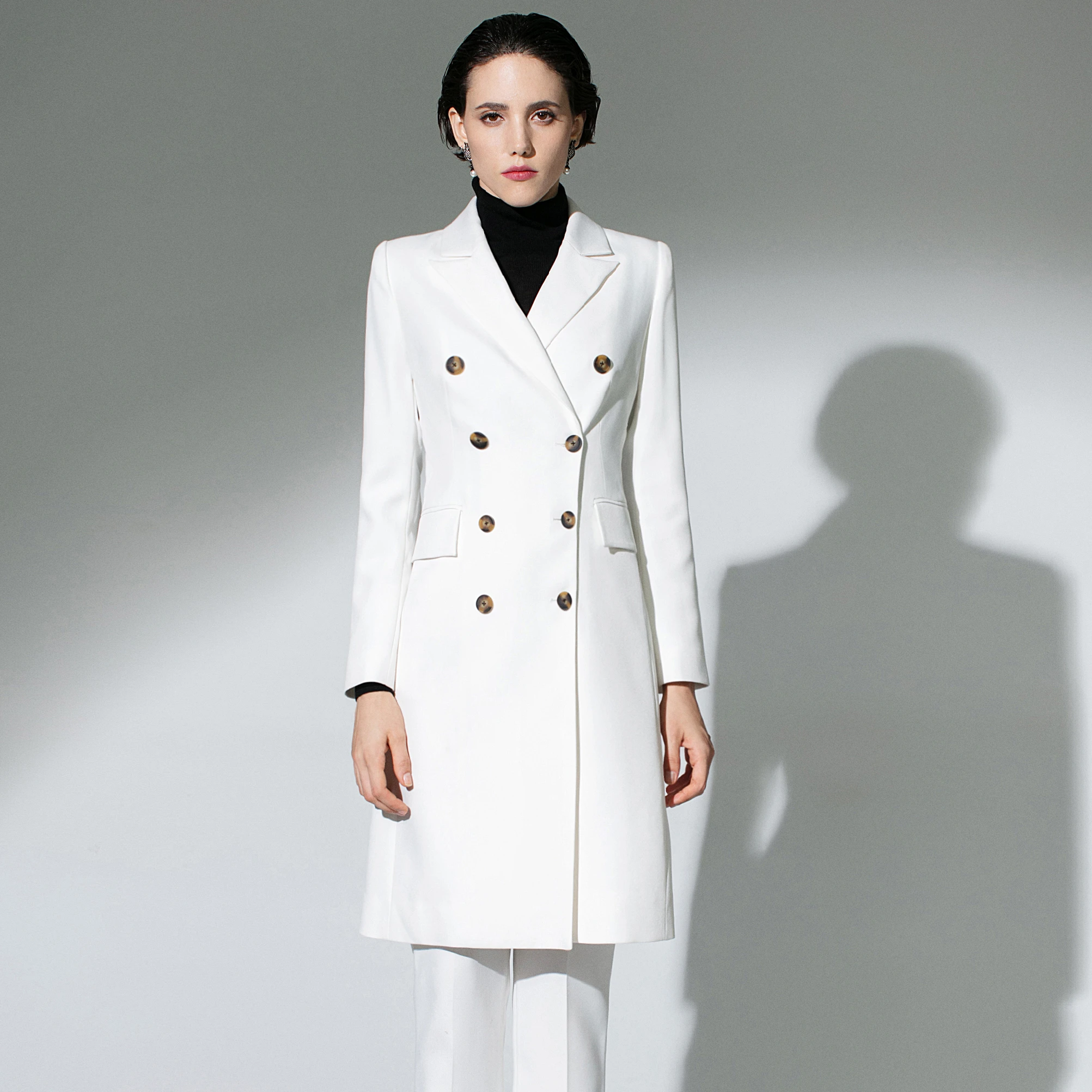 Casual formal Business Two Piece office wear White Long sleeve Woman lady trouser Suit