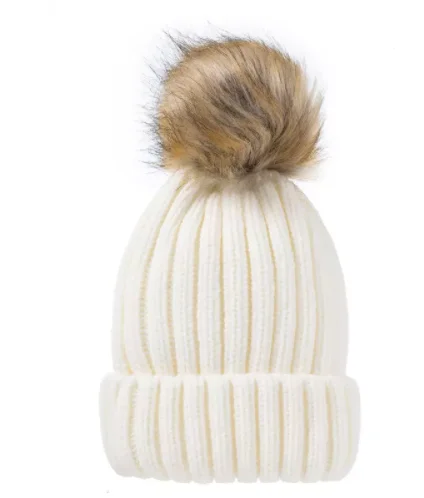 2022 New Fashion Beanie Hats Solid Color Faux Bobble Hat Warm Winter Hats With Pom Pom