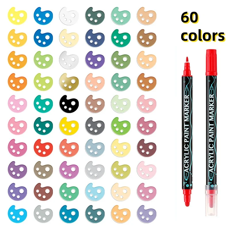 Factory Customized Art Pen Set Non-toxic Double Head 12/24/26/48/60 Colors Acrylic Marker Pen For Painting Graffiti