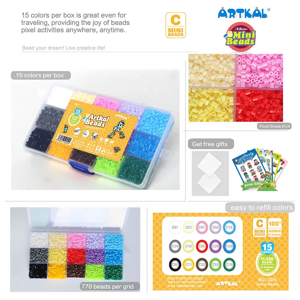 Ready To Ship 15 Colors mini artkal beads set campered with Perler Hama Beads For adult handctaft ironing 2.6mm beads artwork