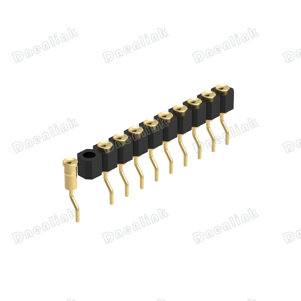 Dnenlink 2.54mm pitch Single Row H2.5mm Concave contact  Right Angle Female Header DIP type PogoPin header