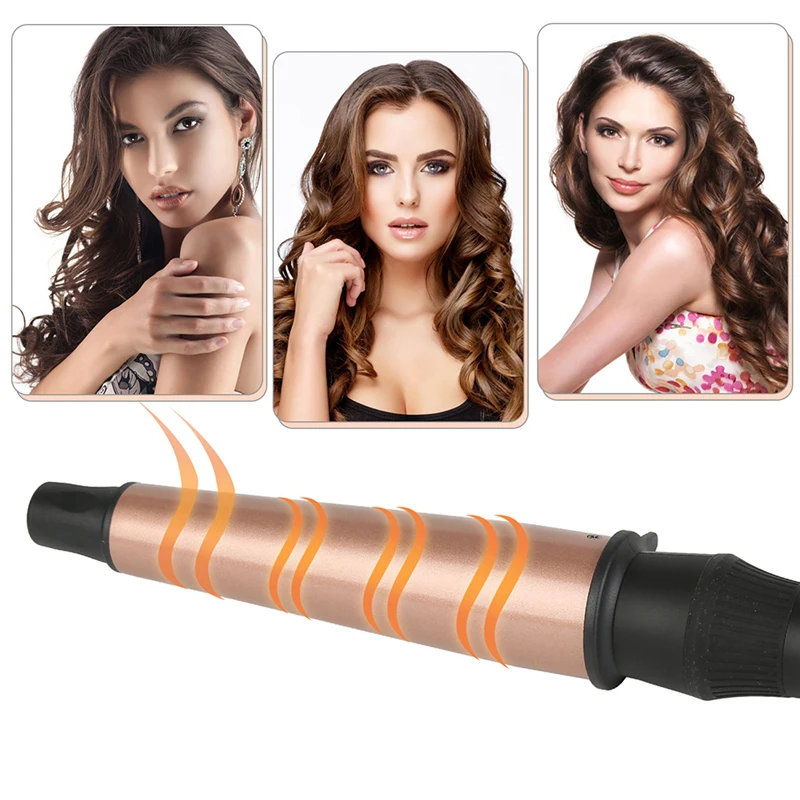 Pro Ceramic Conical Curling Wand, Digital Switch + 4 Heat Settings, 1-1.5 inch hair curling iron, Black/Pink
