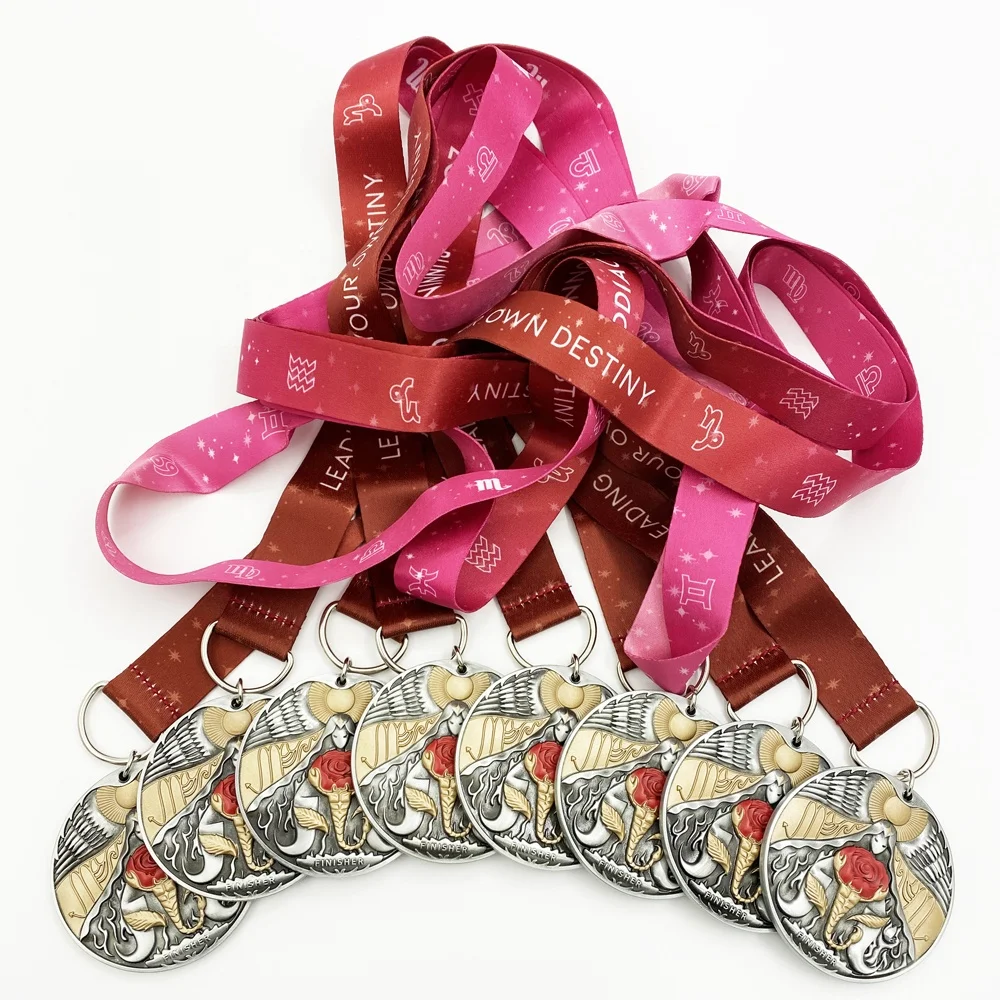 
Medal Factory Antique Silver and Satin Gold Plated Custom Made Metal Sports 3D Award Medals with Strip 