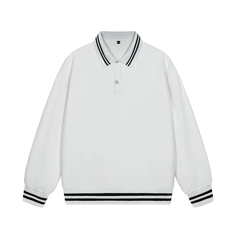 Spring and Autumn New Simple Solid Color  Striped Long Sleeve POLO Shirt Thread Lapel Sweater