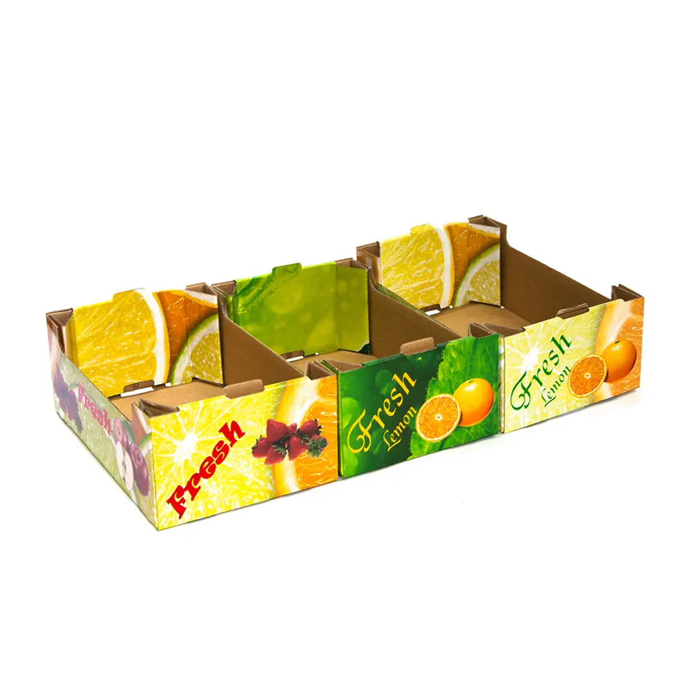 Customized Logo Printed Orange Lemon Retail Box Paper Packaging Corrugated Cardboard Fruit Tray