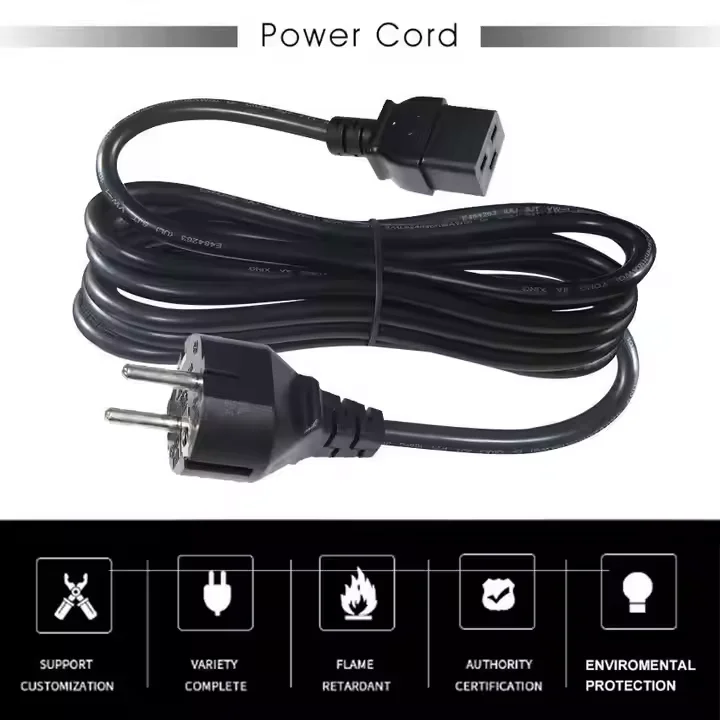 3 Pin Iec 320 Connector Extension Replacement Plug Wire C19 To Schuko extension ac Power Cord Lock