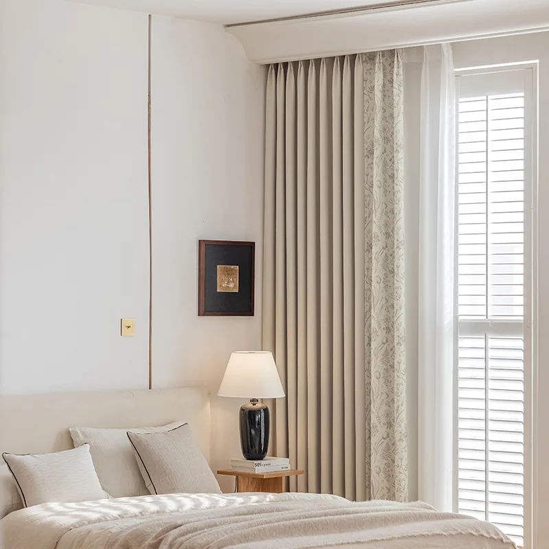French style light luxury minimalist printed full blackout bedroom curtains