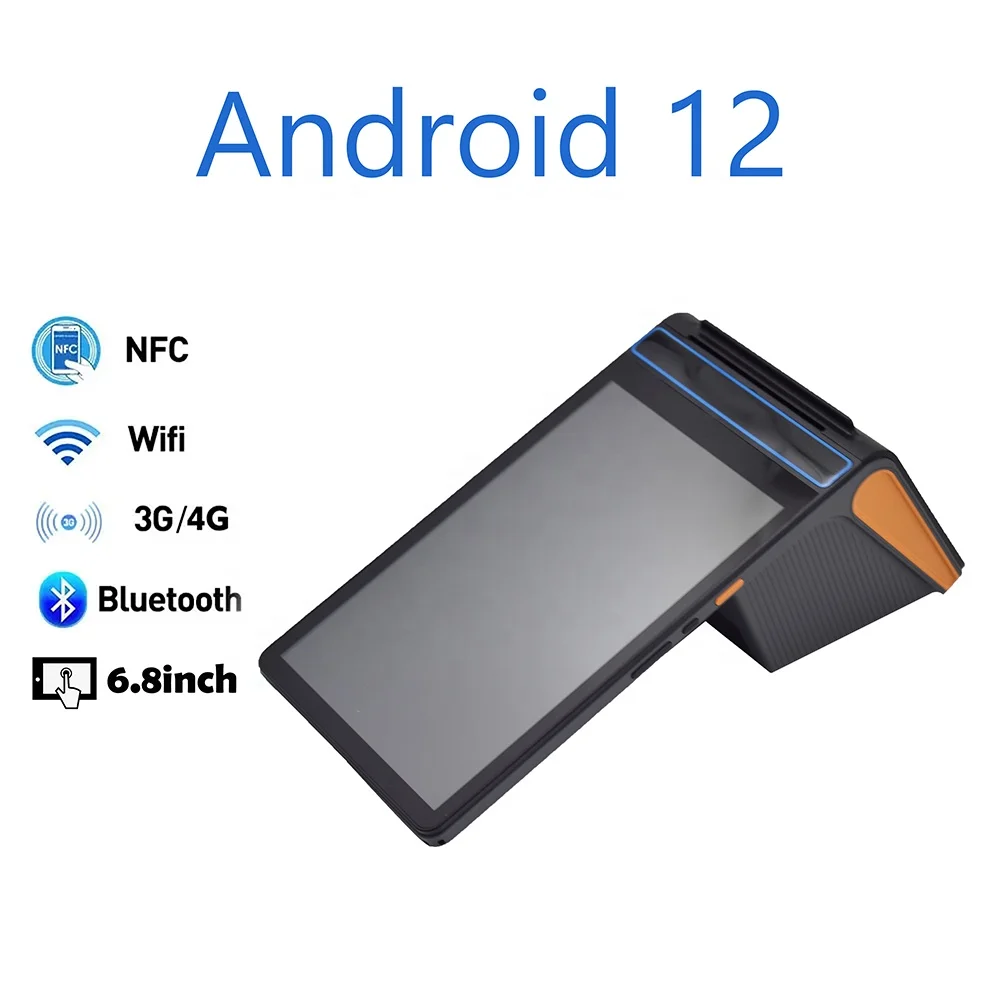 Handheld POS with 8 inch touch screen Android OS dual-SIM 4G LTE WiFi Bluetooth GPS Android 12.0