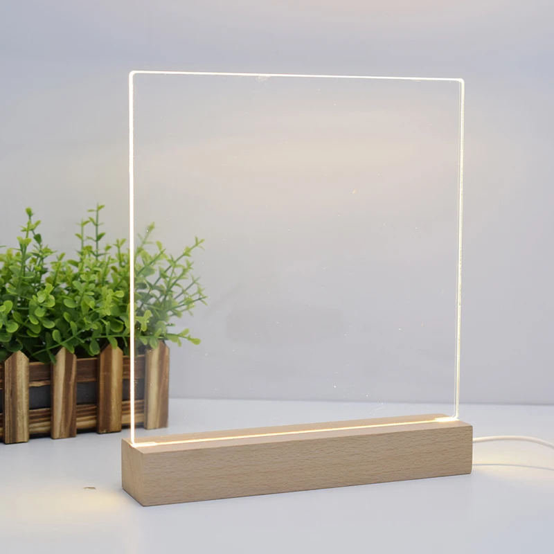 Howlighting Luminous Blank Acrylic 3D Led Light Table Lamp Rewritable Transparent Message Board Wooden Base 3D Night Light