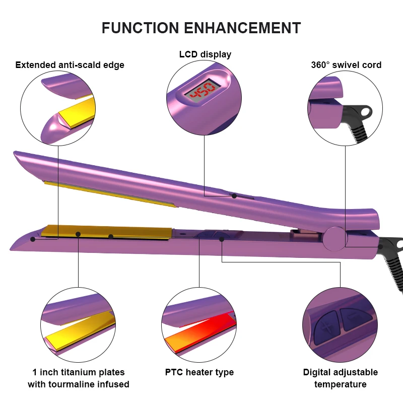 Custom Pink ceramic straight hair 1inch plancha de pelo mini hair straightening flat iron