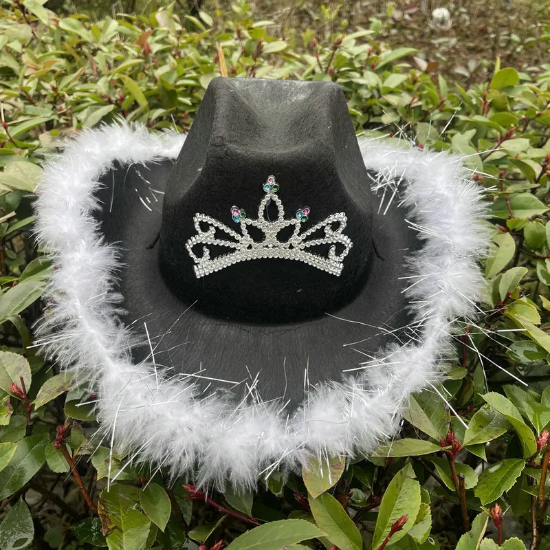Halloween Party Hat Ladies Western Cowboy Jazz Crown Feather Hat with Hair Accessories Outdoor Sports Travel Casual Ski Scenes