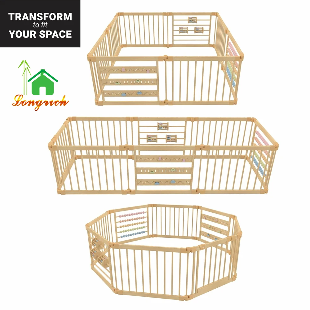 Extra Large Foldable Wooden Baby Playpen With Toys For Kids Indoor Wooden Luxury Safety Fence