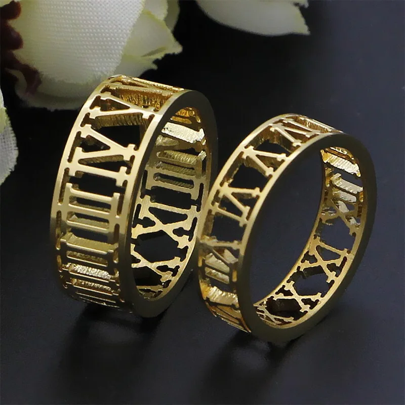 AFXSION Sale Roman number Ring Stainless Steel Classic Ring Men woman Couple rings