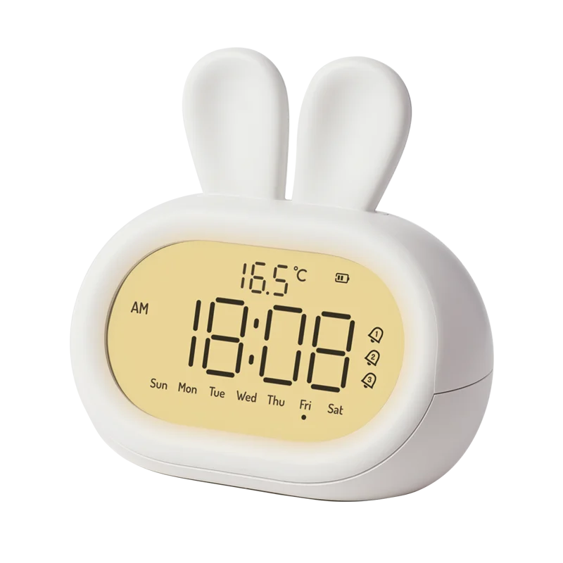 Rabbit Modern Design Dual Function Analog-Digital Alarm Clock with Cute Backlight Smart Quartz Wake-up Light for Kids