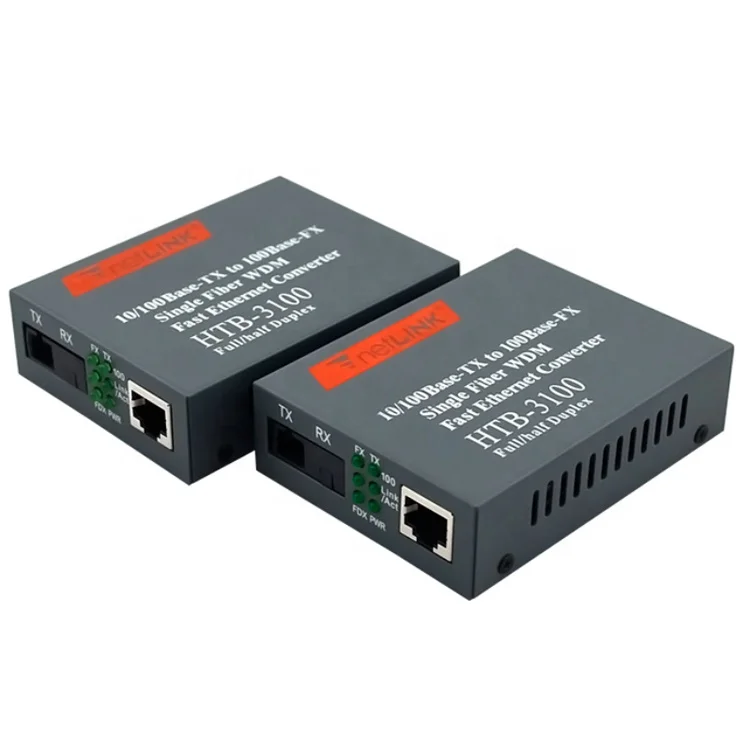 HTB-3100 Fast Ethernet to Fiber 10/100M WDM 1310nm 1550nm Single Mode Single Fiber Netlink BiDi Fiber Optic Media Converter