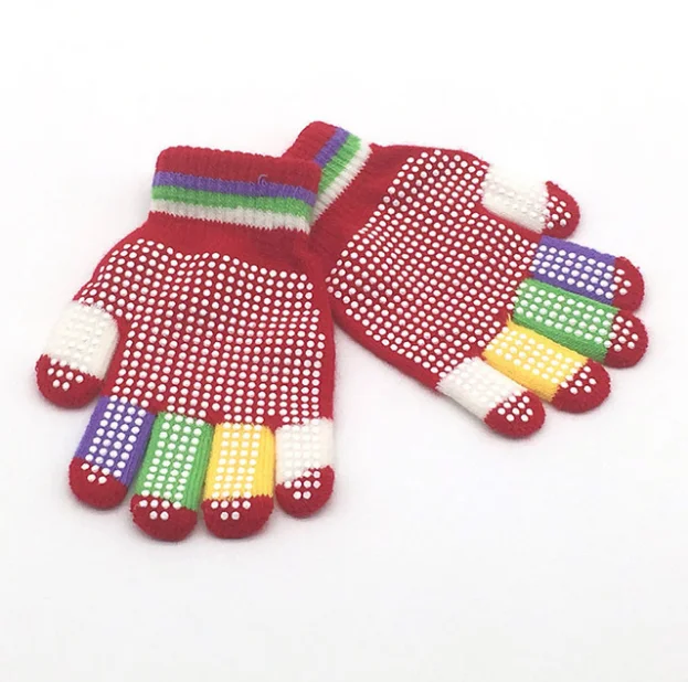 Good quality acrylic knitted doubld pvc dot fashion winter hands magic gloves