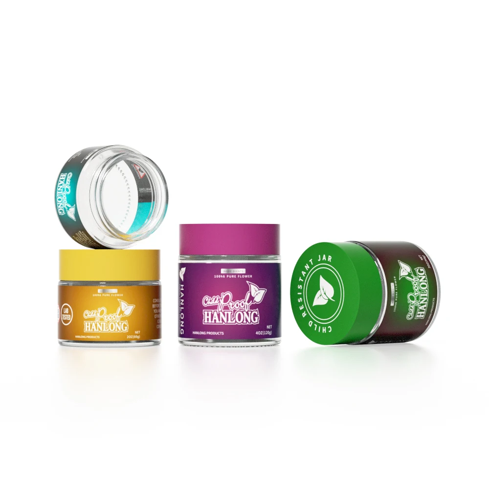 OEM sticker 1oz 2oz 3oz 4oz child resistant stash glass container flower bud glass jar Customization 1g 3.5g jars with label