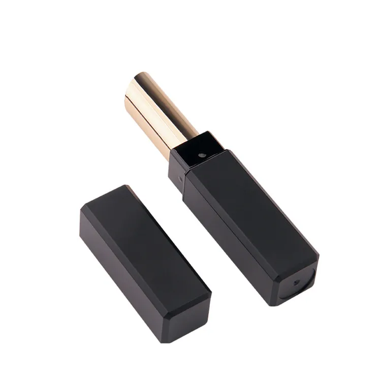 Бесплатный образец, красивый черный тонкий тюбик для губной помады, пустой футляр и тюбик для губной помады с логотипом под заказ, квадратный длинный тюбик для губной помады