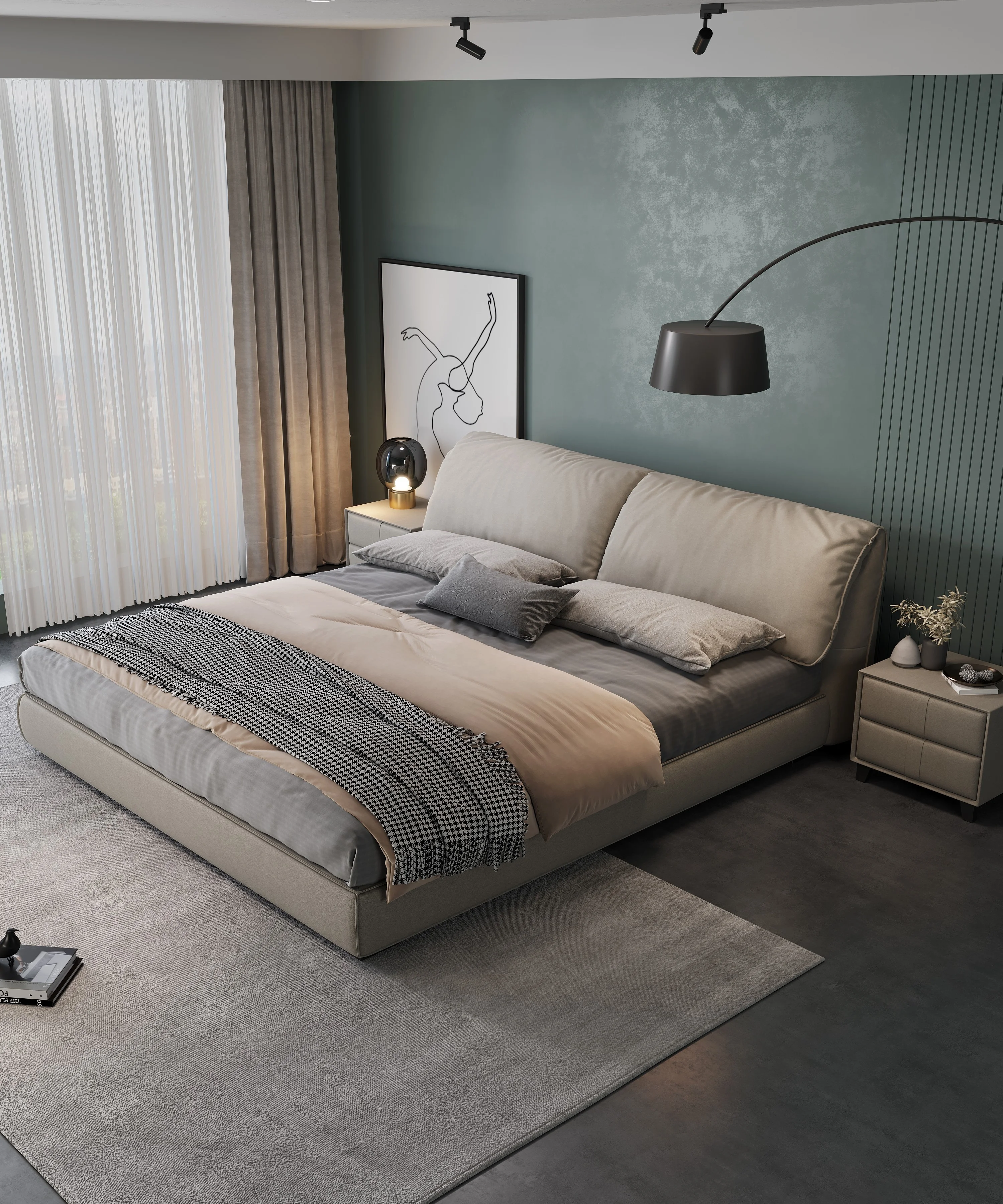 Luxury Tech Cloth Up-holstered Bed Frame Storage Queen Size Bedding Custom Double Bed Set Nightstand Home Bedroom Furniture