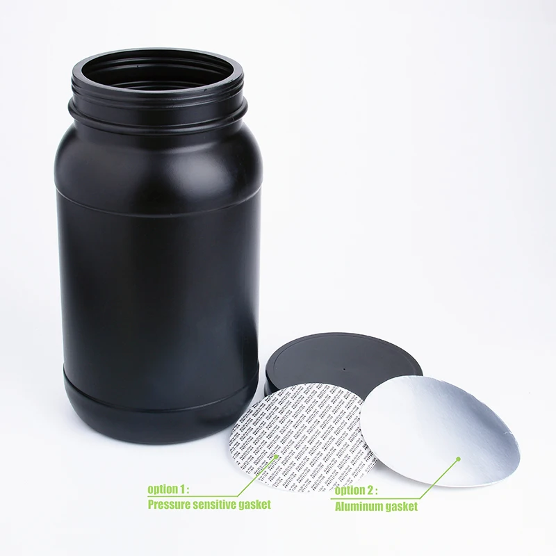 Empty Muscle Gain Fitness Protein Powder Container Packaging Jar 1L 5L HDPE PET Black Wide Mouth Whey Protein Powder Storage Jar