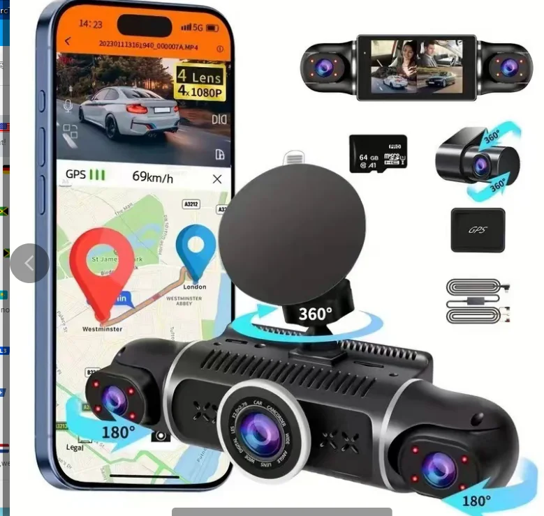 Factory direct four-recording 1080P Wifi front and back left and right four-recording driving recorder camera