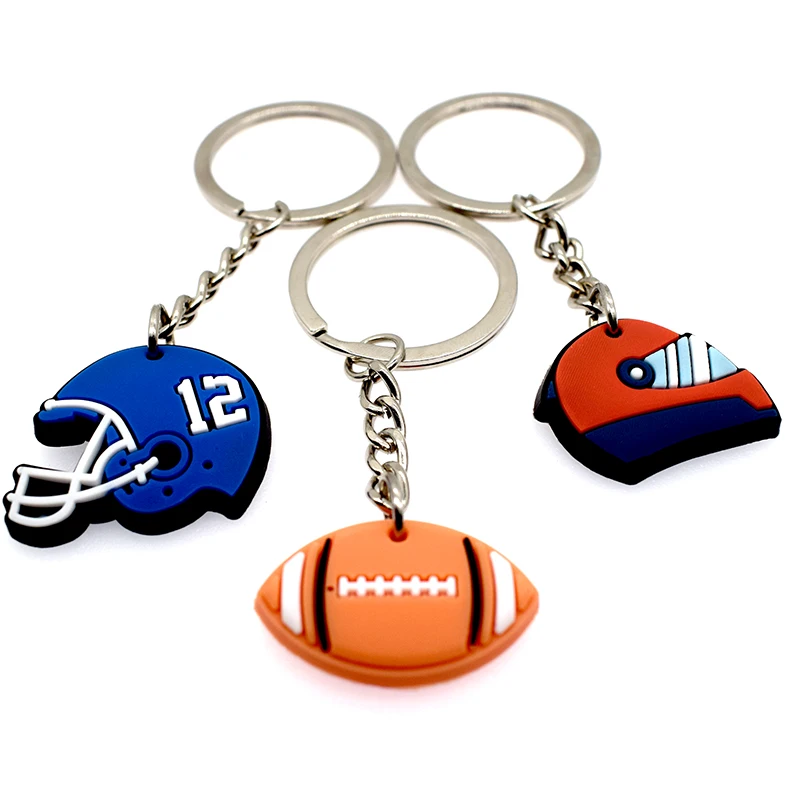 Pvc Football Helmet Keychain Soft Rubber Colorful Football Keychain Portable Football Team Logo Keychain