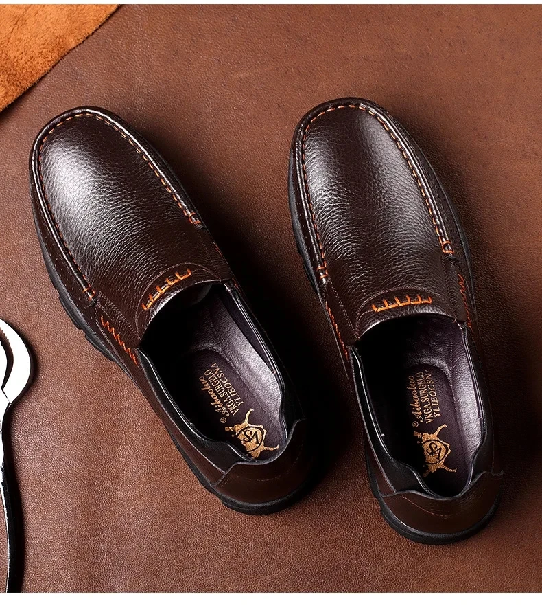 Handmade Leather Men Casual Shoes Soft Sole Wedding Loafers for Men Breathable Slip-on Luxury Business Dress Oxford Shoes
