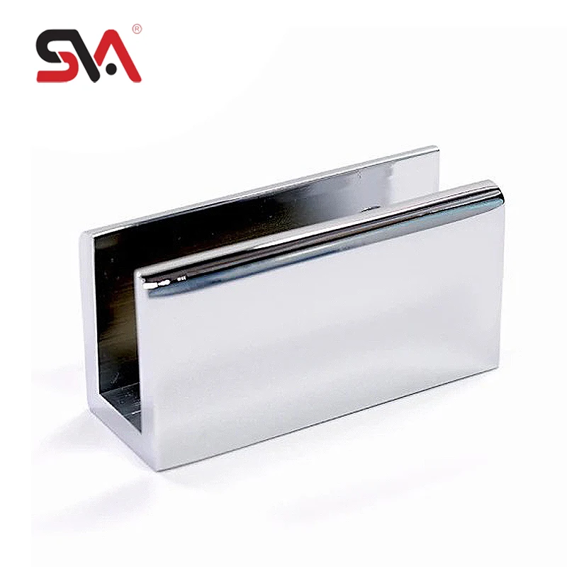 Best Selling Customized Polished Chrome Bathroom Hardware Modern Square Brass Shower Glass Door Shelf Clamp Clip