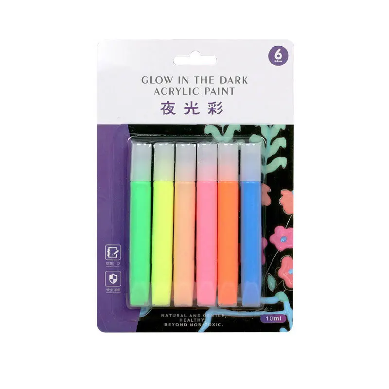Hot saling 3D Permanent 6pcs 10ml  glow textile paint fabric paint