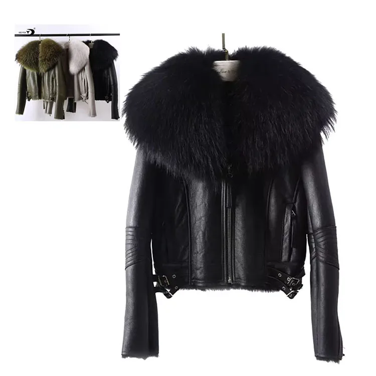 Wholesale Custom Raccoon Fur Jacket Luxurious Windbreaker Lamb Winter Warm Casual Women Leather Coats