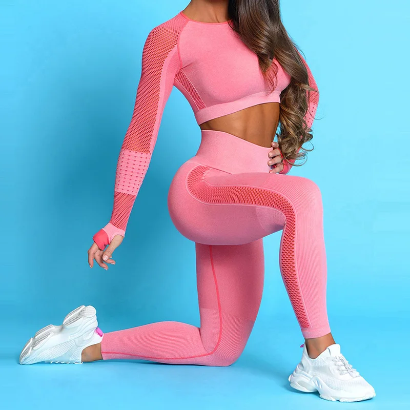 Yoga Suit Crop Top Seamless Leggings Sport Set Gym Clothes Fitness 2 piece Sports Shirts Workout Set Seamless Leggings 2022