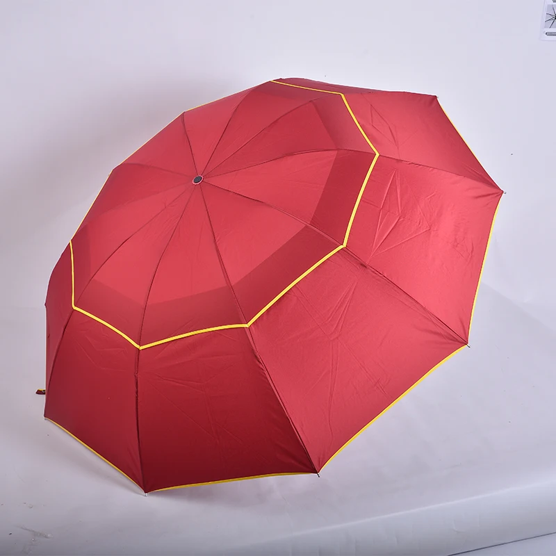 Custom Red Windproof Double Canopy Folding Golf Promotional Umbrella With Logo
