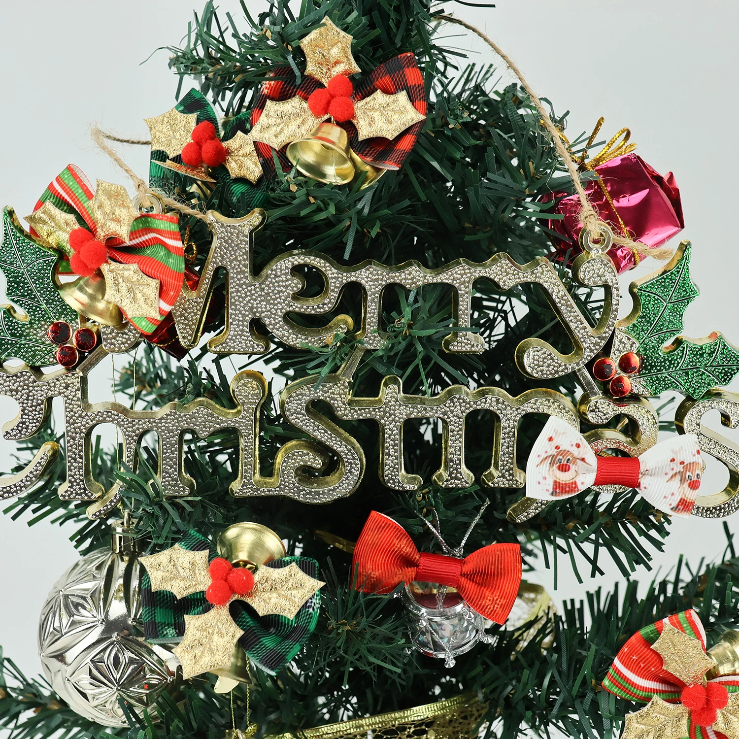 Wholesale Home DIY Crafts Christmas Tree Ornament Hanging Wreath Wrapping Decoration Ribbon Gift Bows With Jingle Bell Pendant