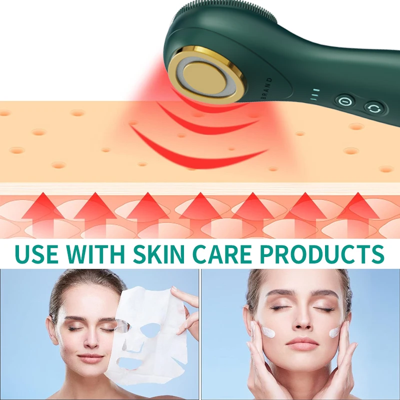 2024 New Arrival 2 In 1 Photon Led Light Therapy Facial Massager Ems Vibrating Mini Silicone Face Cleaning Brush