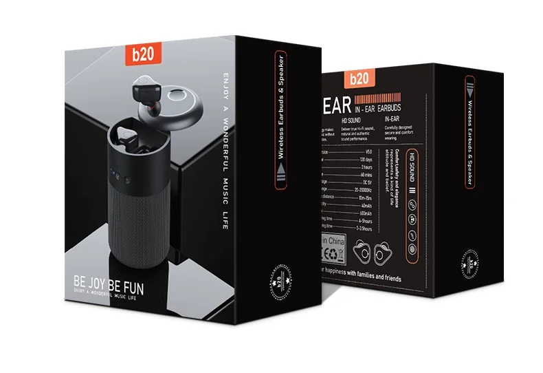 2 In 1 Portable Bt Outdoor Speaker and Wireless Earbuds 9D Bass Sound B20 Mini Speaker with Earphone