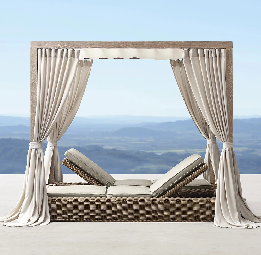 hotel daybed with teak roof rattan pool sun bed aluminum frame sunbed factory garden outdoor furniture