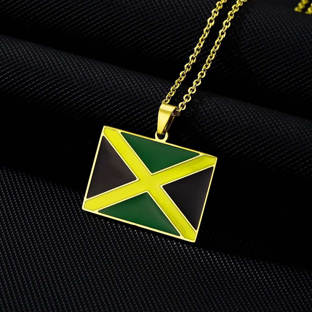 Vintage stainless steel Jamaican flag necklace for men and women couples ethnic style accessories new