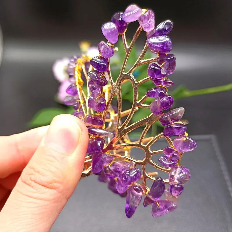 Natural Amethyst Rose Quartz Healing Stones Wire Wrapped Gravel Butterfly Hairpin Hair Accessory
