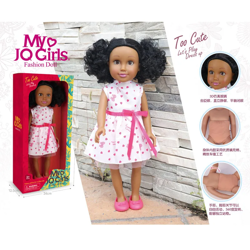 New Arrival 18 Inches Pretty Girl Doll Toys Real Soft Silicone 3D Eyes Dolls American Girls Black Doll Fashion Dress Wholesale