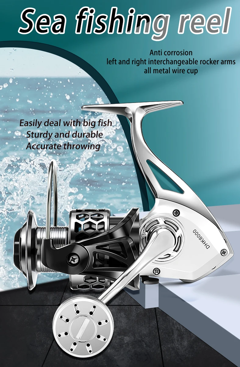 High-Performance Spinning Reel for Saltwater Fishing Smooth Drag System Fishing Spinning Reel 4+1 BB 10kg Drag Gear ratio 5.2:1
