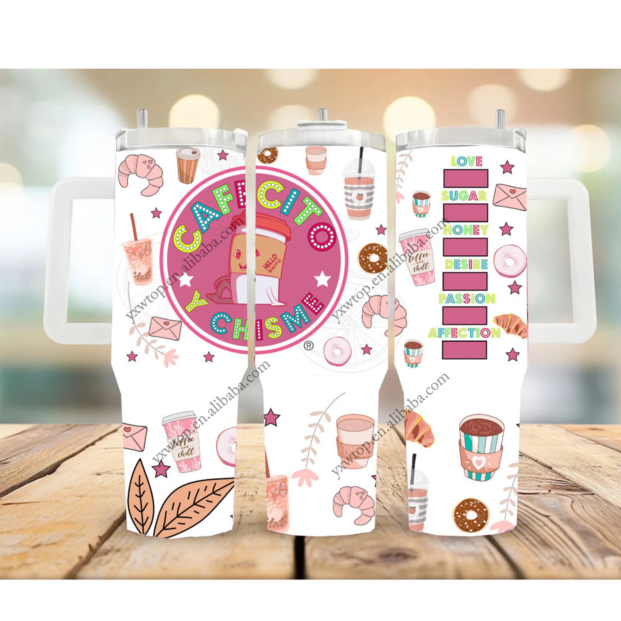 valentines gift Custom logo printed mexican cafecito y chisme Concha portable 40oz stainless steel insulated coffee tumbler mugs