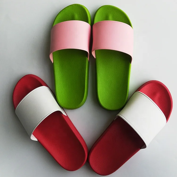 2021 custom blank sublimation screen printing lower price pvc green sandal slides