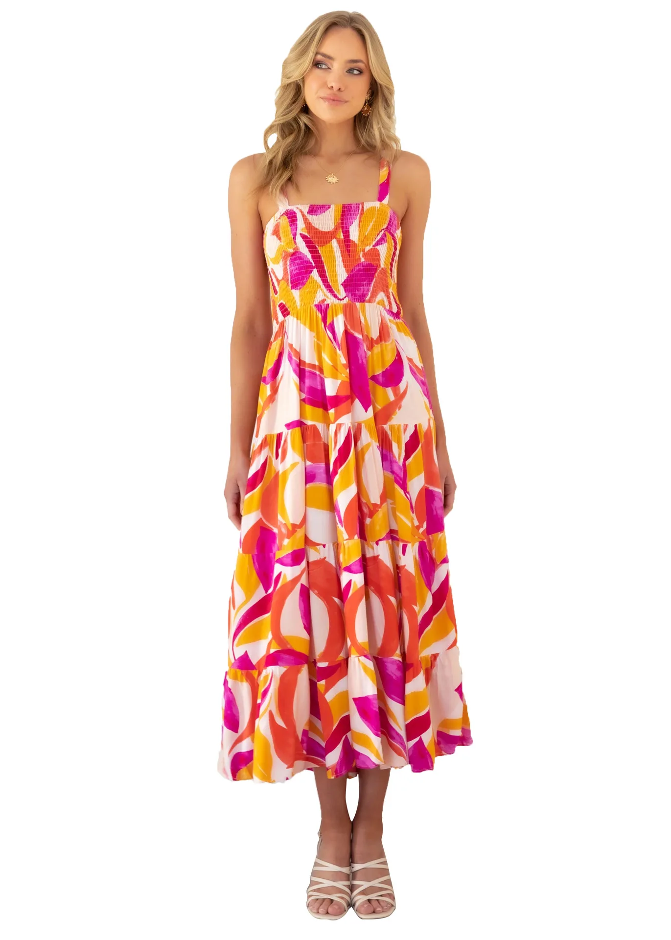 Summer new temperament strap tube top pattern print dressTube Top Waist Sexy Sleeveless Square Neck Ruffle Sling Floral