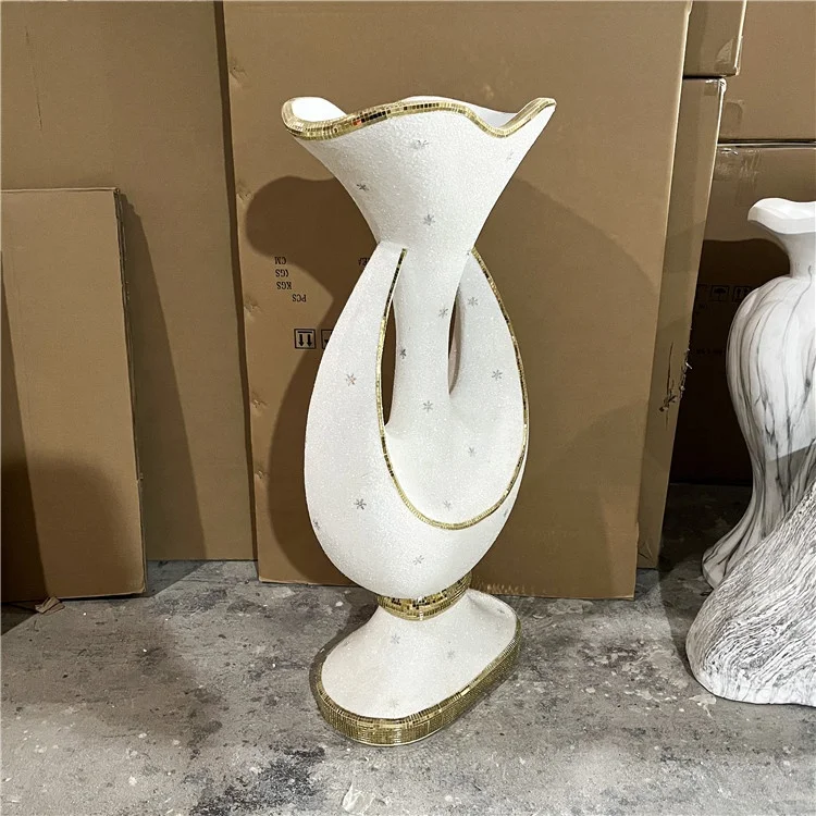 wholesale modern luxury tall big large floor vase gold white flower pot set