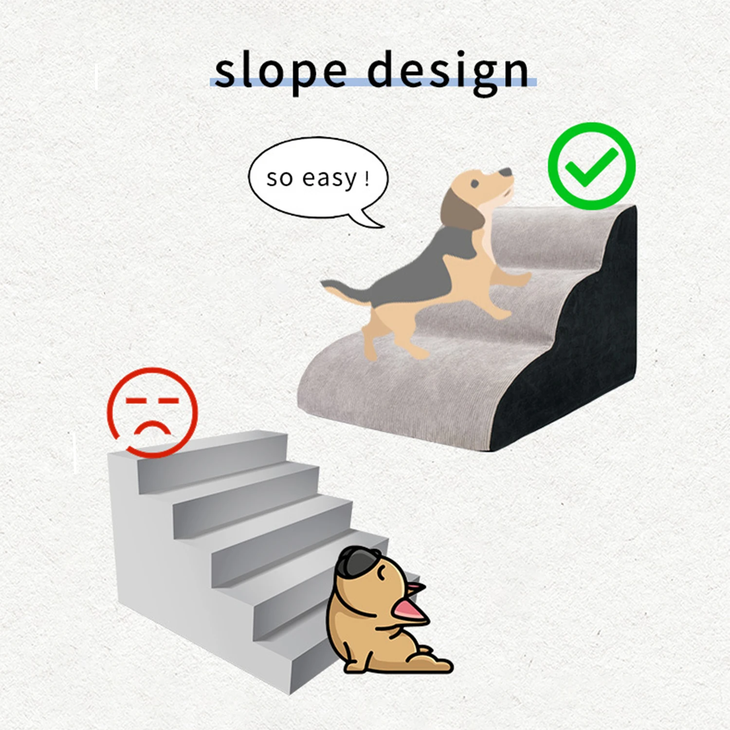 Indoor household modern grey 2/3/4 steps ramp pet dog steps stairs for dog cat animal