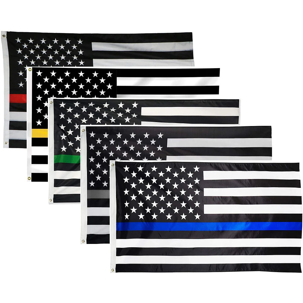 American National Flag 3X5ft 150*90cm Thin Blue Yellow Red Green Gray Line America Polyester Blue Stripes Banner US Police Flag
